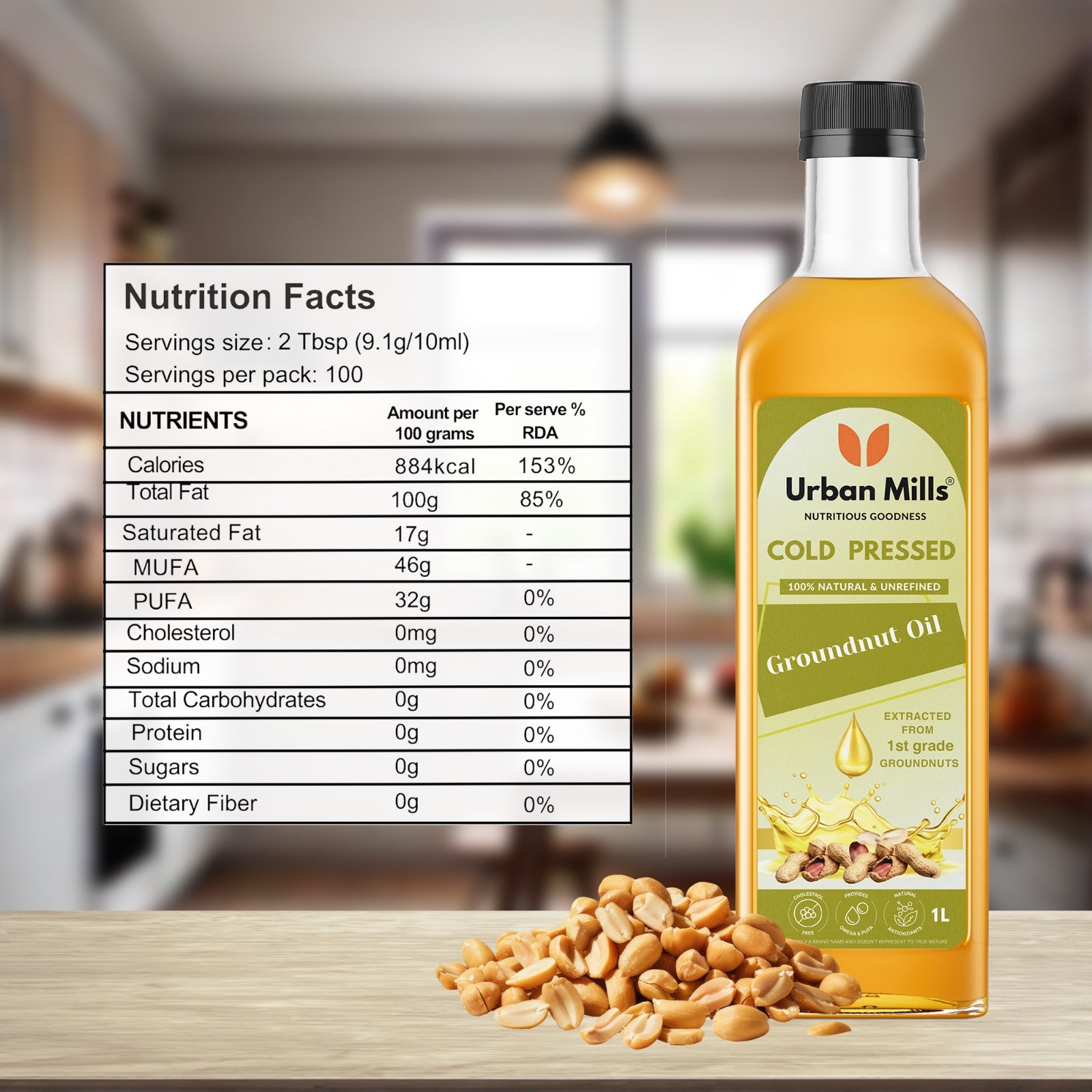 Urban Mills Groundnut oil nutrition facts
Groundnut oil nutrition facts
Urban Mills oils