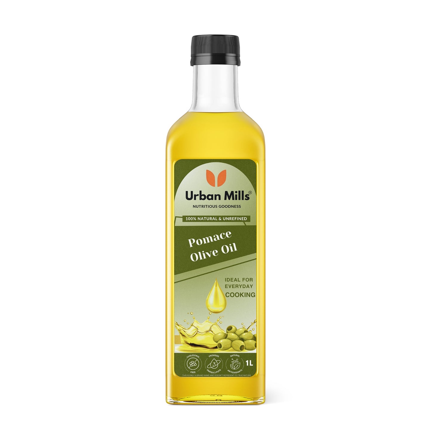 Urban Mills Everyday Cooking Pomace Olive Oil | Rich in MUFA | Low in Saturated Fat | Ideal for Frying, Roasting & Sauteing - Versatile Cooking Oil for Indian Cuisin|1 LTR Pet Bottle