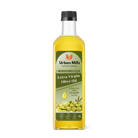 Urban Mills Extra Virgin Olive Oil | 100% Natural and Cold Pressed Cooking Oil, Ideal for Dressings, Salad and Soups, Dips & Marinades | 1 LTR Pet Bottle