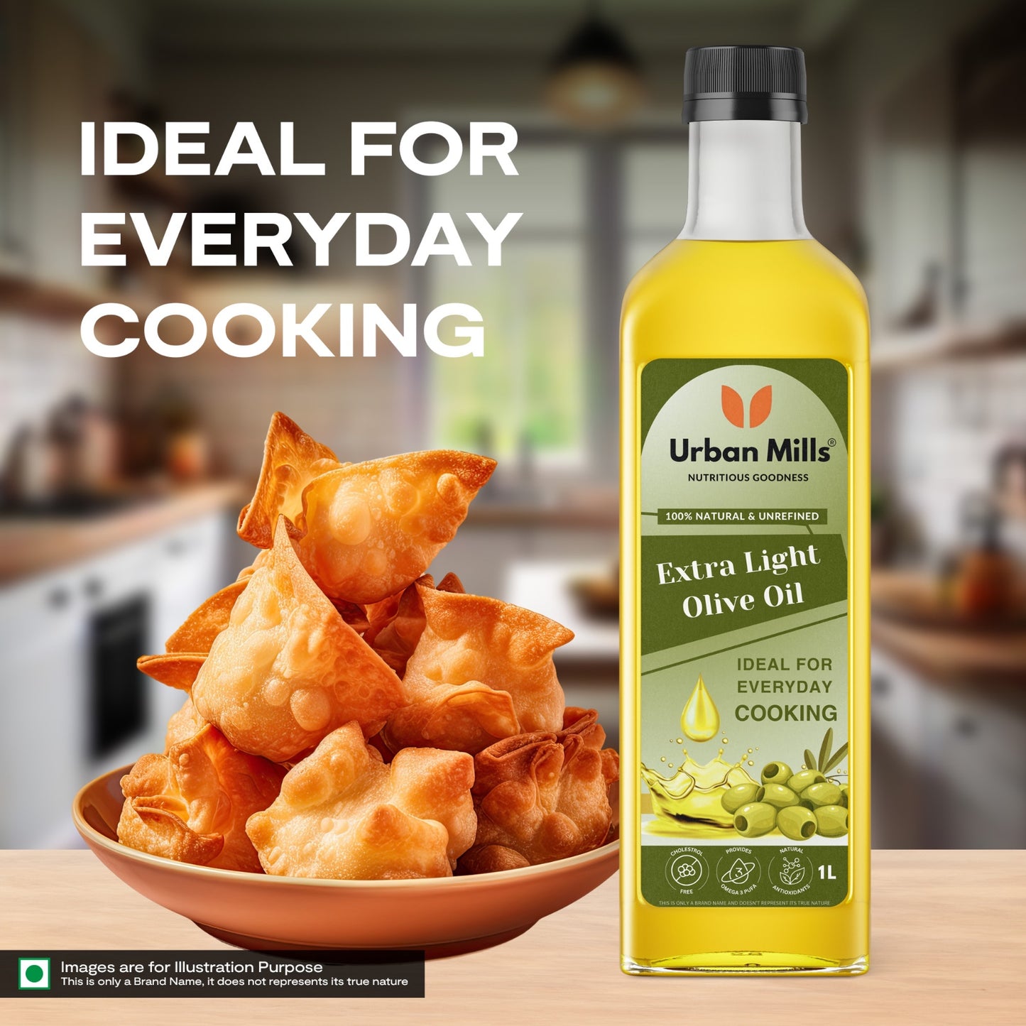 Urban Mills Extra Light Olive Oil | Ideal for Healthy Cooking, Deep Frying, Roasting, Dressings, Salad and Soups, Dips & Marinades | 1 LTR Pet Bottle